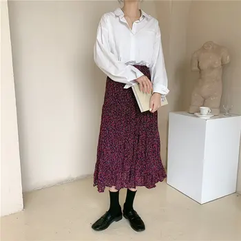 

Hzirip All Match High Waist Office Lady 2020 Sweet Retro Printed Florals Vintage New Women Stylish Hot Sale Chic Long Skirts