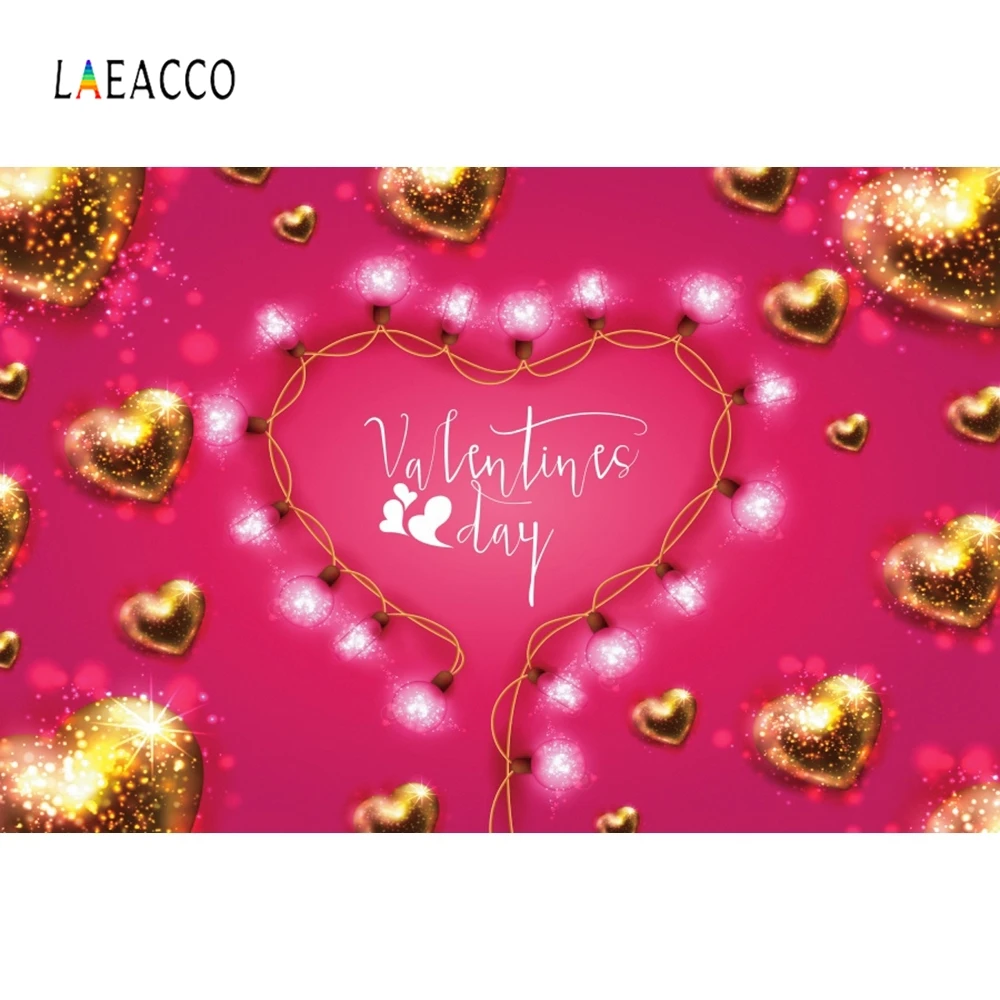 

Laeacco Valentine's Day Golden Heart Red Lights Party Decor Photo Backgrounds Customized Photographic Backdrop For Photo Studio