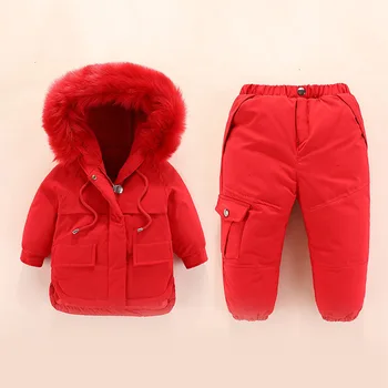 

Children's Winter Down Jackets For Girls Boys Snowsuit Overalls Kids Autumn Warm Jackets Outerwear Baby Coat Pant Suits