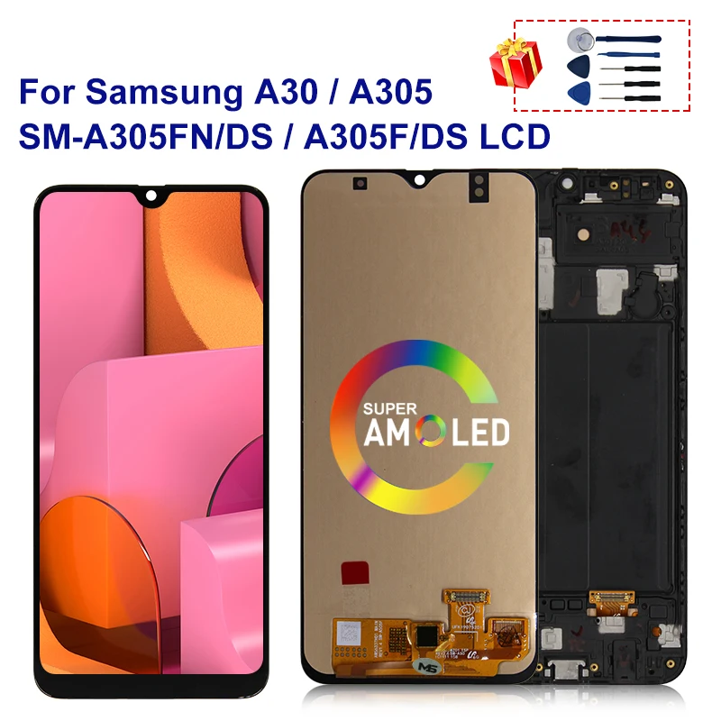 Супер AMOLED для SAMSUNG GALAXY A30 2019 LCD A305/DS A305F A305FD A305G сенсорный экран дигитайзер Замена