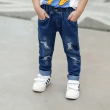 Crawler Autumn Children with Holes Jeans Pure Cotton Childrenswear Autumn Children Autumn Clothing Trousers Ripped Jeans