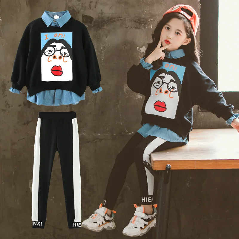 

Teenage Girl Sets Girls Fall Two Pcs Outfits Print T shirt With Causale Pants Children Clothes 6 8 10 12 14 year