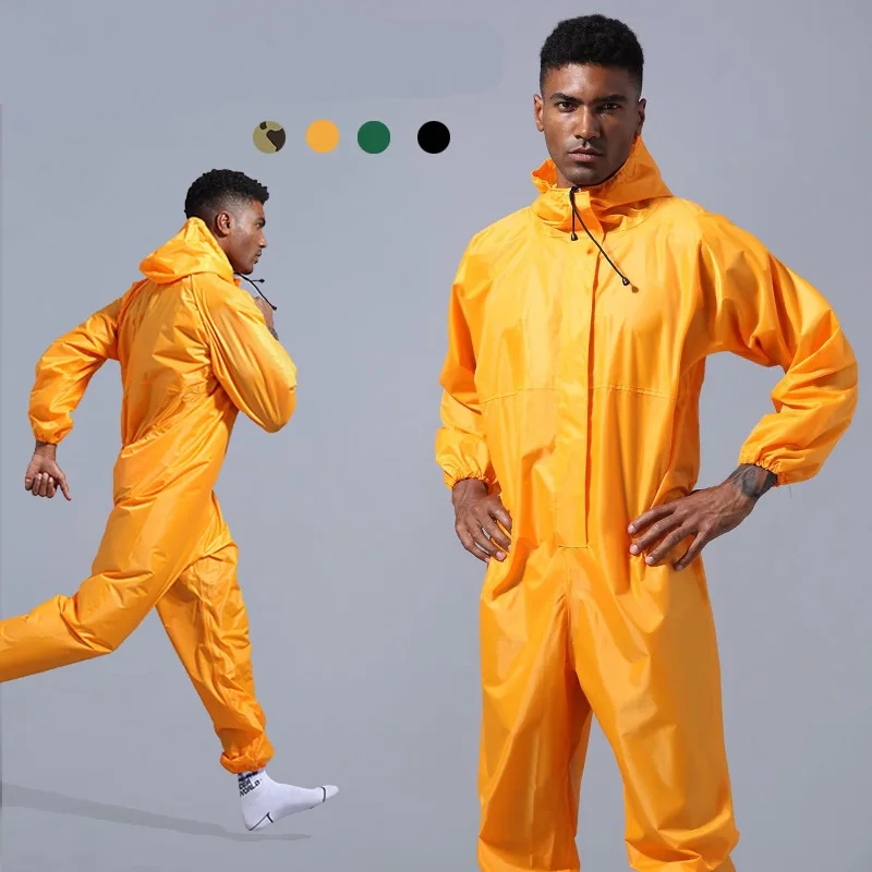 Unisex Mens Waterproof Coveralls Workwear Long Sleeve Hooded Rain Suit  Romper