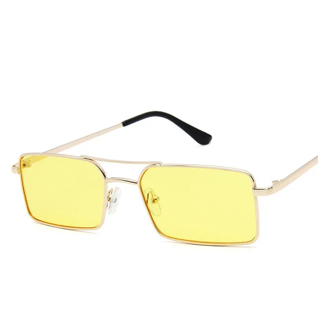 Gold F Yellow Мода Прямоугольник Солнцезащитные Очки Женщин Прозрачные Линзы Классический Люксовый Бренд Леди Солнцезащитные Очки Женский Градиент Металлический Каркас Старинные Ретро Солнцезащитные Очки Для Женщин Оттенки Очки - Цвет линз: Gold F Yellow