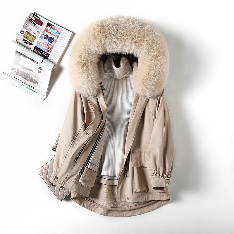 Wool liner 3 Женские пальто зимние парки новая шерстяная подкладка из кроличьего меха Рекс настоящий большой Лисий воротник пальто Длинная Верхняя одежда с капюшоном для женщин размера плюс - Цвет: Wool liner 3