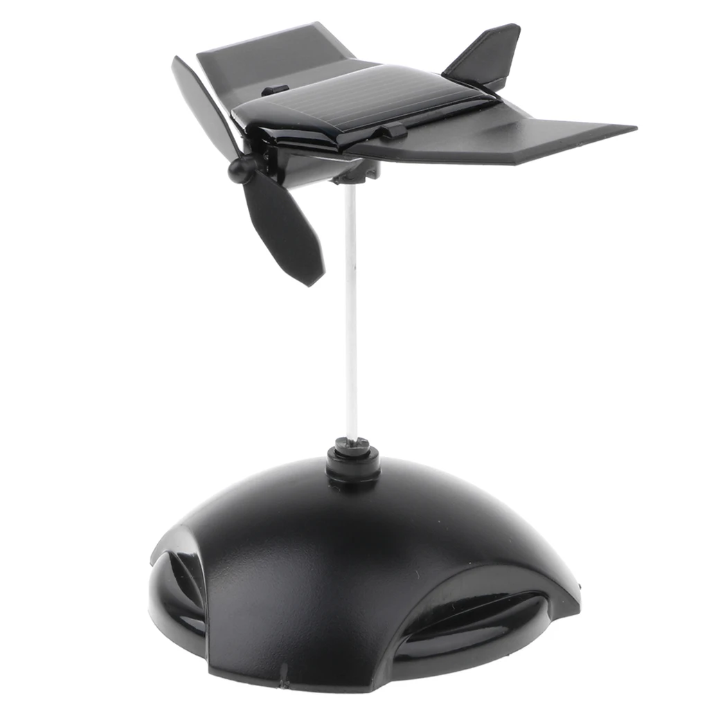 Creative Solar Powered Propeller Rotating Plane Model Bubblehead Toy Auto Car Ornament –Black Propeller