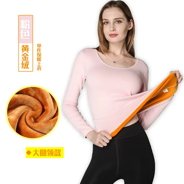 Big O-neck Pink 3XL Однослойная бархатная Термоодежда с длинным рукавом для женщин, зимнее нижнее белье с круглым вырезом, базовые термотопы для женщин, вторая кожа - Цвет: Big O-neck Pink