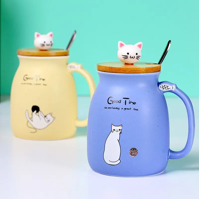 

Cute Cat Mug With Lids And Spoon Porcelain Coffee Milk Tea Mugs Cafe Cup Drinkware Kids Lady Gifts Coffee Mug