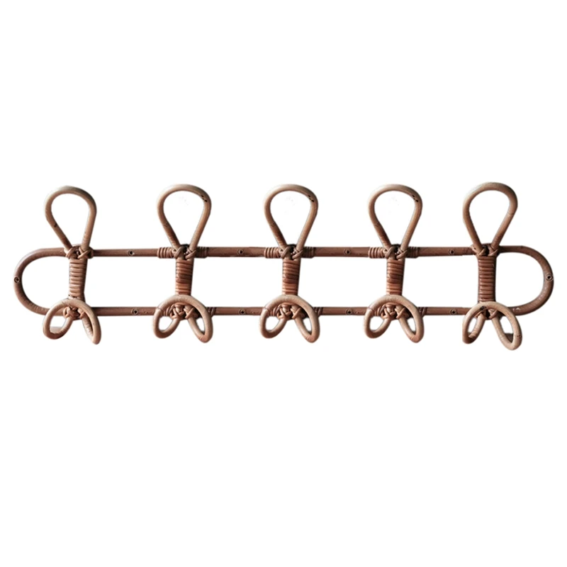 Percha Vintage grande de ratán para ropa, colgador de prendas de vestir para niños, perchero organizador de pared de ratán, ganchos para ropa, sombrero, gancho colgante para decoración de habitación