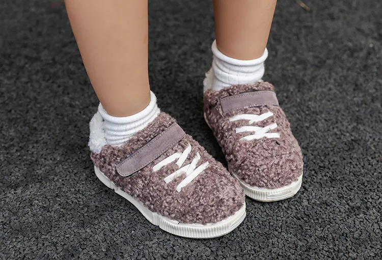 Children Sneakers Winter fashion LAMBS WOOL Keep Warm Sports Shoes for Girls Boys Hook& Loop Flat sneakers Kids Casual Shoes