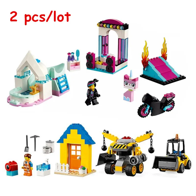 

2pcs/lot Emmet's and Lucy's Builder Box Building Blocks Kit Bricks Classic Movie 2 Model Kids Toys For Children Gift