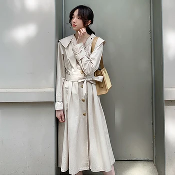 

New Fashion Spring Autumn Women Simple trench coat Lapel Long Sleeve Belt Casual Loose Designer Windbreaker Streetwear