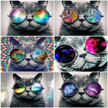 

AZQSD Adult Unframe DIY Oil Painting By Numbers Animal Acrylic Paint Decoration Coloring By Numbers Cats Handmade Gift