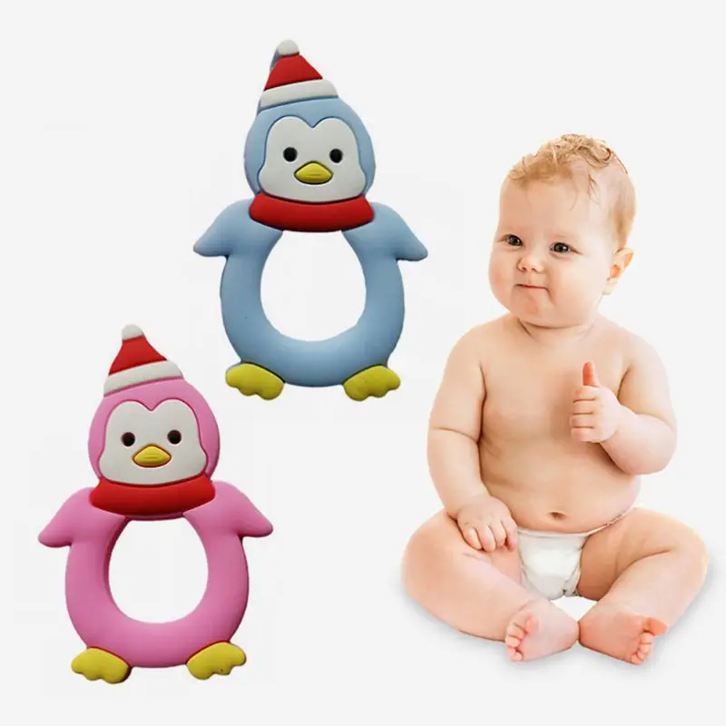 

Baby Teether Cartoon Penguin Modeling Silicone Molar Stick Infant Bite Chew Appease Teeth Gel for Girls Boys