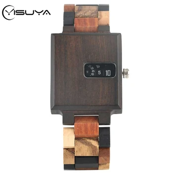 

YISUYA Men's Mixed Color Wooden Watches Rectangle Wooden Watch Creative Turntable Display Clock Quartz Watch Man Top Luxury 2020