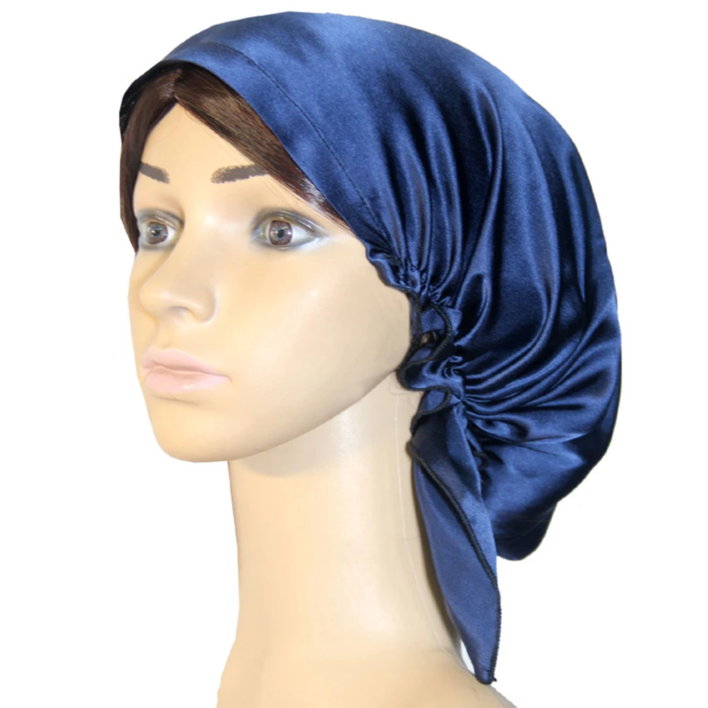 Navy Blue Женский Шелковый Уход за волосами, ночная шапочка, атласный колпак для сна, обертывание, регулируемый, для дома - Цвет: Navy Blue