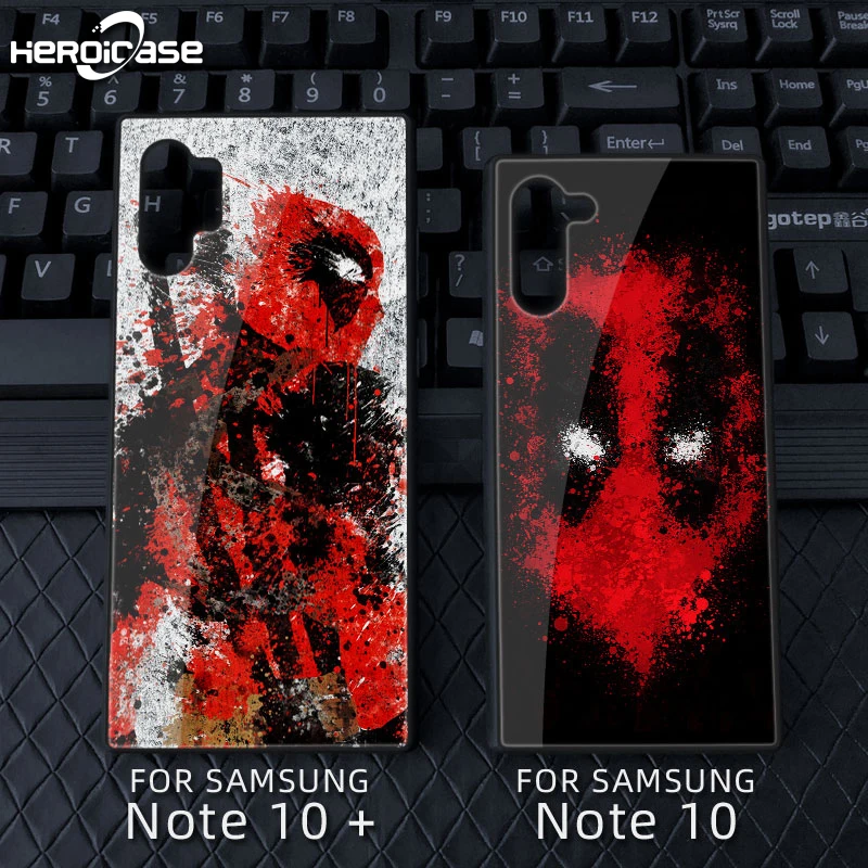 

For Samsung Galaxy Note10 Plus phone case Deadpool Marvel Tempered Glass Hard Patterned Cover Black tpu S10 9 8 e A70 2018 shell