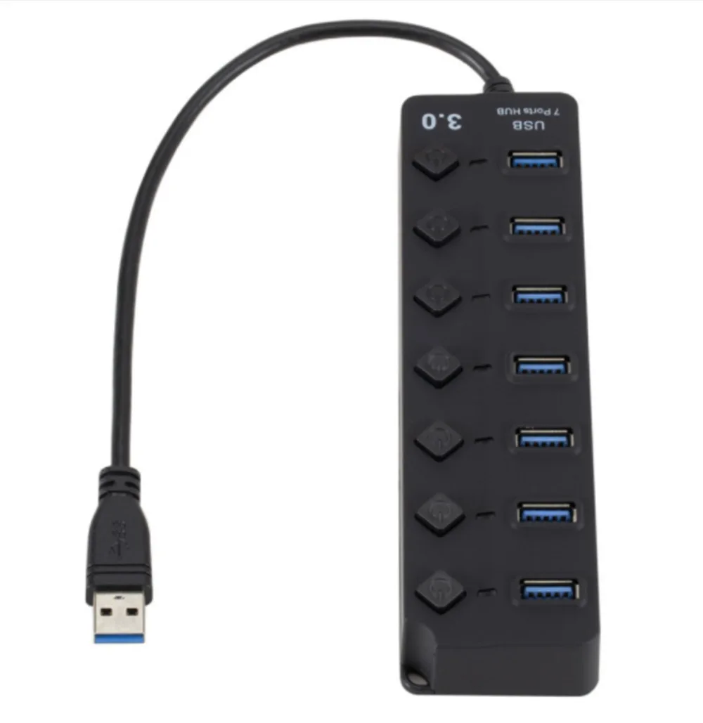 Многопортовые разветвители с 7 портами, 3,0 usb-хаб, 5 Гбит/с, высокоскоростной usb-разветвитель, Питание переменного тока с адаптером питания, аксессуары для компьютера, концентратор