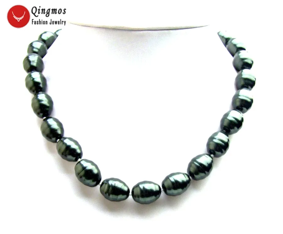 

Qingmos Sea Shell Black Pearl Necklace for Women with Oval 13*16mm Sea Shell Pearl Necklaces 17" Chokers Fine Jewelry nec6589