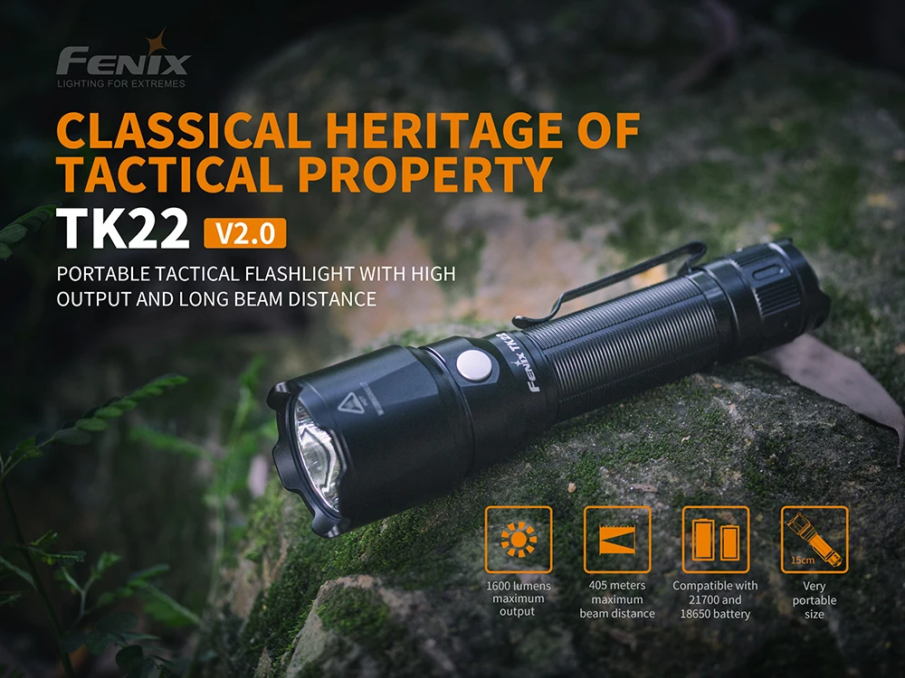 FENIX TK22 V2.0 ручной тактический фонарь Макс 1600 люмен дальность луча 405 м боковые задние переключатели для спорта на открытом воздухе фонарь