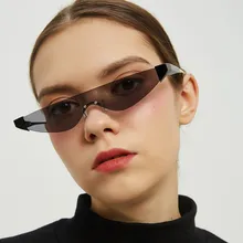 Ретро маленькие кошачьи глаза мужские солнцезащитные очки Оттенки для женщин Роскошные без оправы зеркальные прозрачные Cateye Солнцезащитные очки