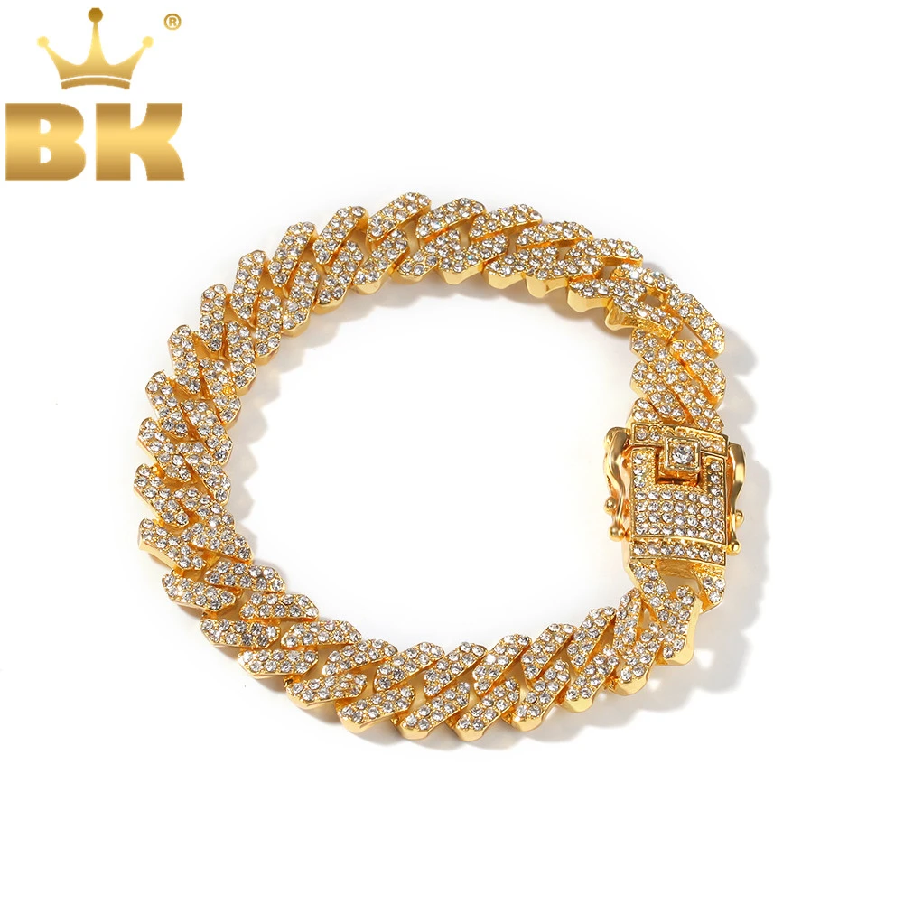 BLING KING 12 мм Bling S Link кубинские браслеты Майами золотистые полностью ледяные Стразы