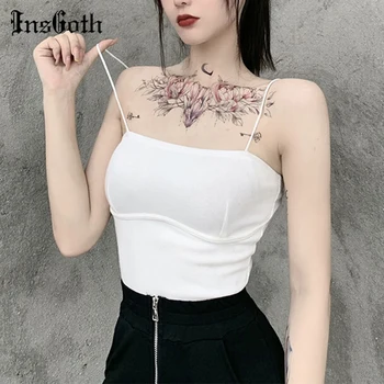 

InsGoth Casual Bodycon Sexy Camis Female Harajuku Punk Fashion Spaghetti Straps Camisoles Women Summer Basic White Camis Stretch