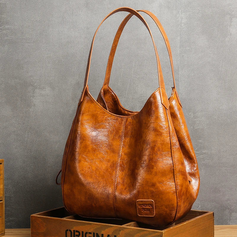 

Casual Women Handbag Purse Large Capacity Tote Bag High Quality Lady Bag Vintage Hobo Bag Soft Patchwork Shoulder Bag Brown