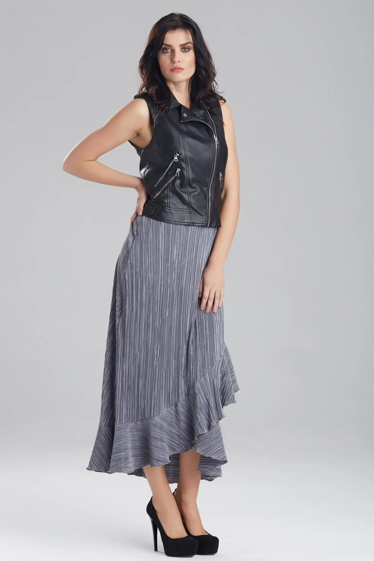 

Laranor Women Gray Pleat Flounces Skirt 17L6108