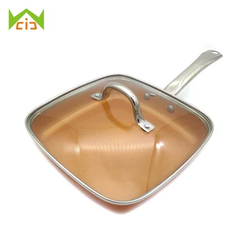 

WCIC 10 Inch Safe Glass Lid Copper Pans Deep Square Induction Fry Pan Dishwasher Safe Oven Nonstick Copper Frying Pan