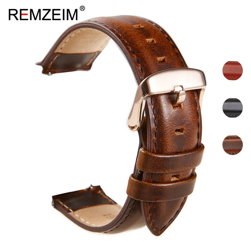 REMZEIM Genuine Leather Quick Release Watchband Wrist Strap