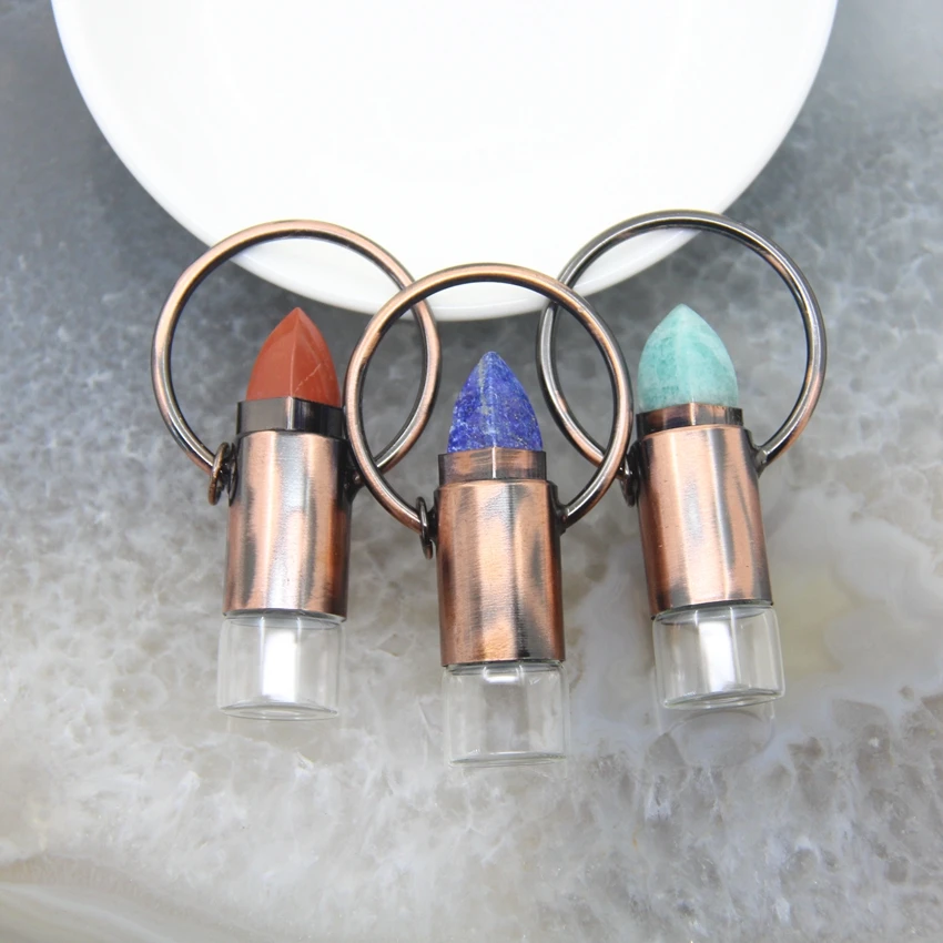 Natural Stone Amazonite Obsidian Perfume Vial Charms White Crystal Vintage Essential Oil Diffuser Roll On Bottle Pendant Jewelry