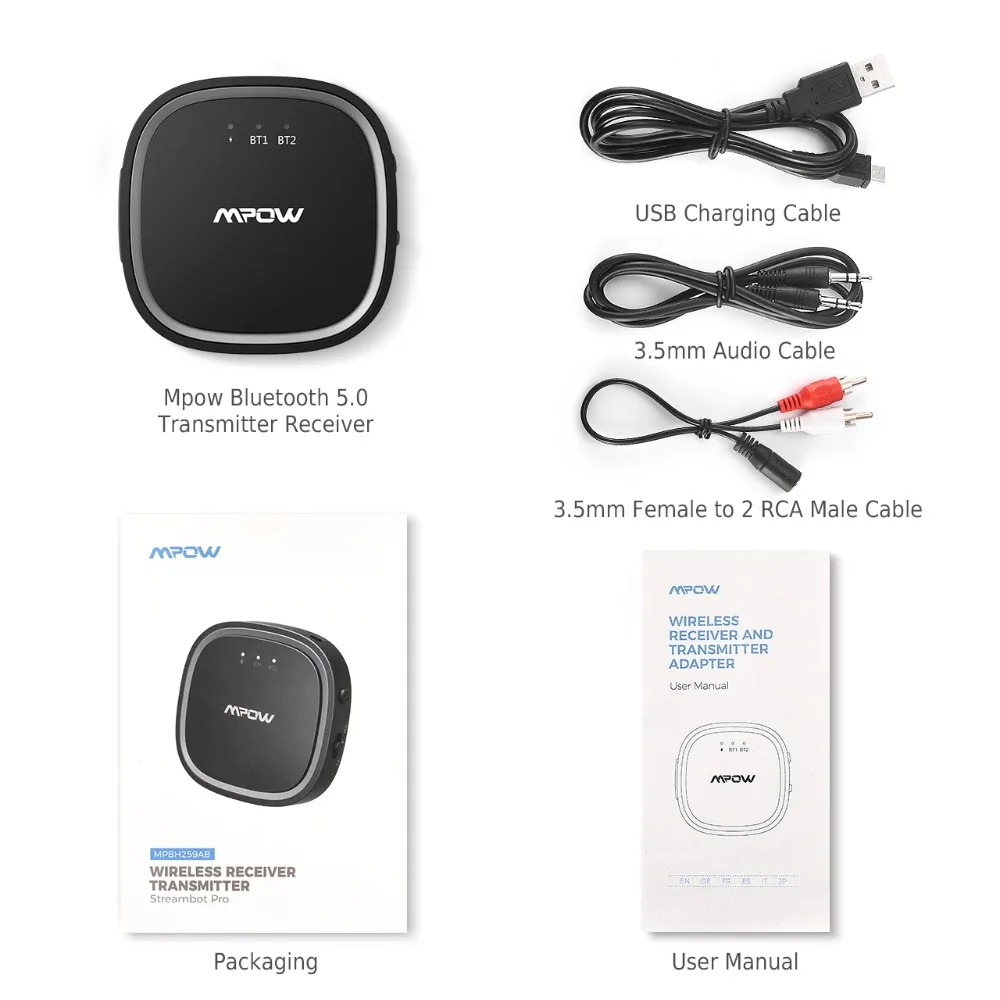 Mpow Bluetooth 5.0 Receiver Transmitter APTXAPTX LLAPTX HD Wireless Adapter With 3.5mm AUX Cable For TVHomeCarHeadphones (7)