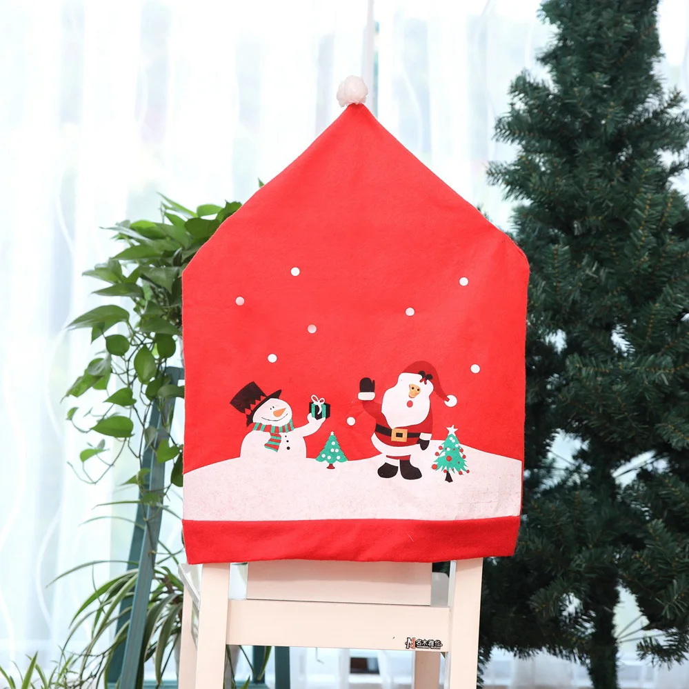 1/2/4/6/8 шт. Рождественский стул Кепки Санта Клаус и изображением Красной шляпы, чехол на стул со снеговиком с утолщённой меховой опушкой, рождественской вечеринки, украшения для дома