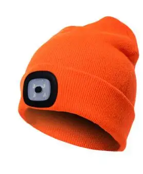 Осень зима унисекс светодиодный шапочка со светодиодом теплые шапочки наружная Рыбалка вязаная шапочка для бега шляпа фара дальнего света Кемпинг Головные уборы скалолаза - Цвет: Battery Orange