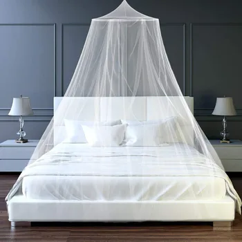 

Romantic Mosquito Nets Summer Hung Dome Mosquito Nets For Bedroom Polyester Mesh Fabric Solid Bed Canopy Circular Bed Curtains