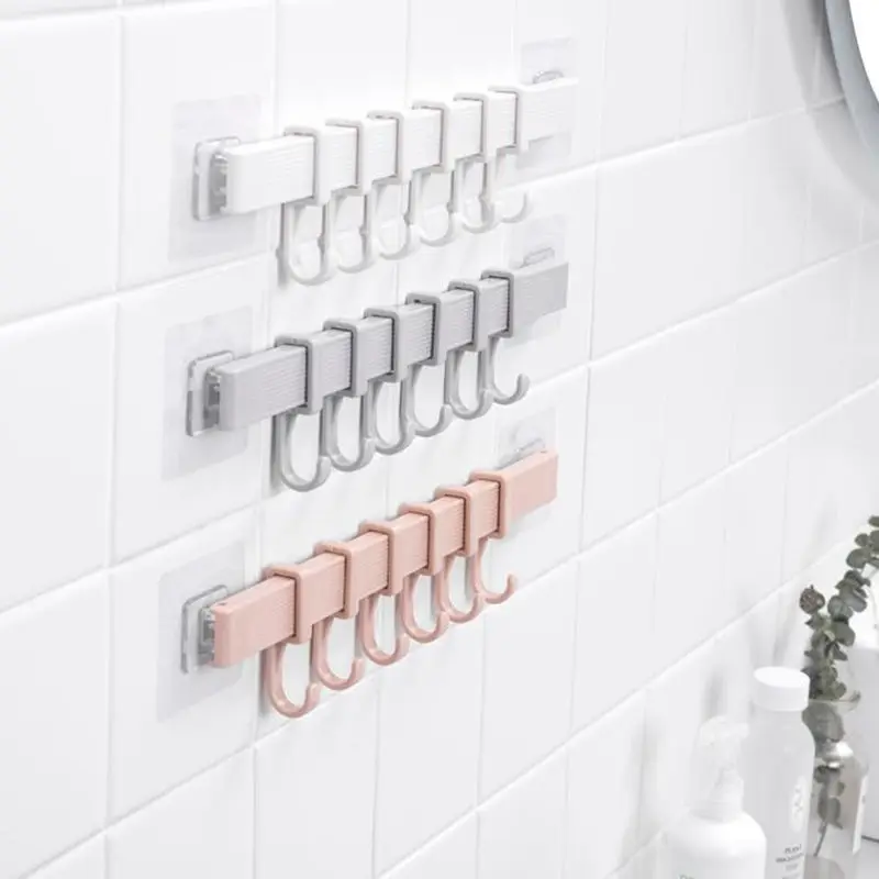 Kitchen Hook Rack No Punching Hanging Rod Rack Strong Adhesive Toilet Wall Clothes Hook Towel Accessories 3 Styles