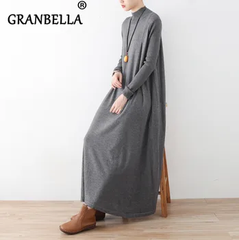 

2020 Soft Loose High Collar Knitted Woolen Sweater Dress Solid Color Plus Size Thin Knitted Sweaters Women Casual Pullover