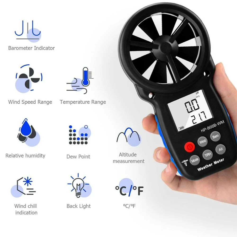 866B-WM Accurate Altitude Digital Display Wind Speed Meter Practical Wide Range Dew Point Multifunctional Measuring Temperature