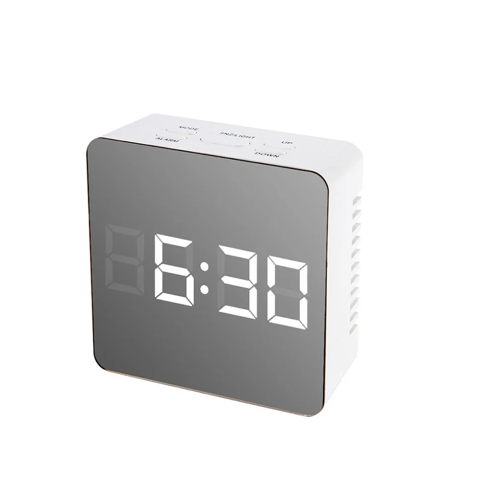 Зеркальный будильник, светодиодный, цифровой дисплей, электронный, температурный календарь, настольный будильник, зарядка через usb, студенческие настольные часы - Цвет: white 8.1x8.1x3.4cm