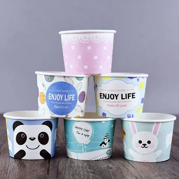 

50pcs High qualty 120ml ice cream paper bowl child birthday party favors cartoon dessert cups small pudding cake box with lid