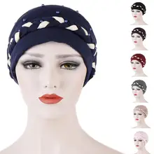 Индийская женская шапка с бусинами и тесьмой, шапочка, кепка chemo, мусульманская тюрбан, обертка s, исламский Skullies, шапка для выпадения волос, плиссированная повязка на голову