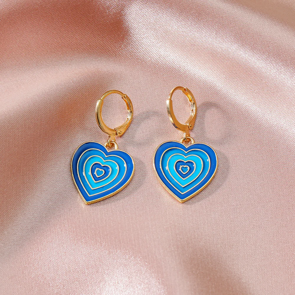 2021 Fashion Multi-layer Love Heart Dangle Earrings For Women New Y2K Simple Design Colourful Enamel Earring Trend Party Jewelry