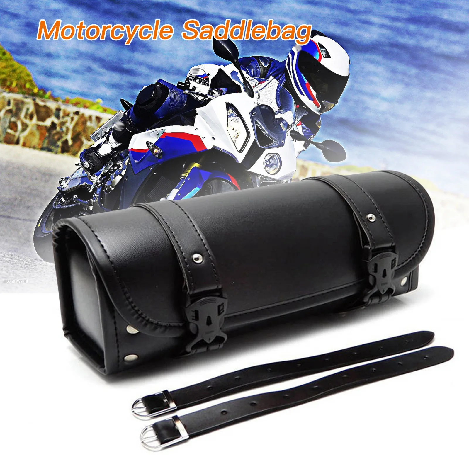 

Universal Black PU Leather Motorcycle Bag Waterproof Front Fork Bag Retro Motorbike Side Luggage Saddle Bag For Vespa Cafe Racer