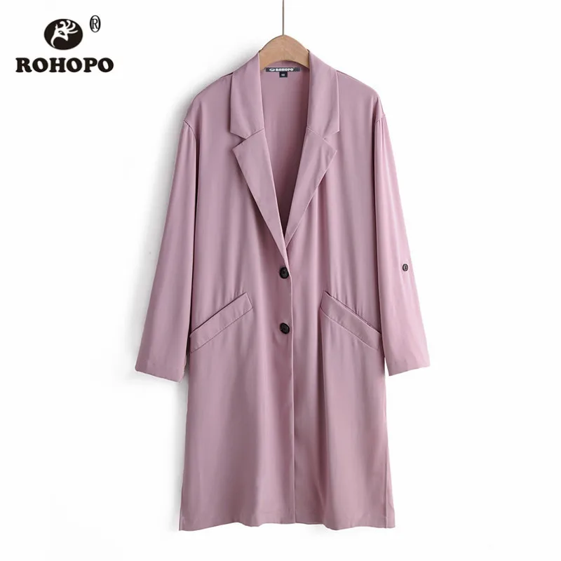 

ROHOPO Autumn Women Long Windbreaker Purple V Collar Straight Soft Solid Ladies Trench Coat #260