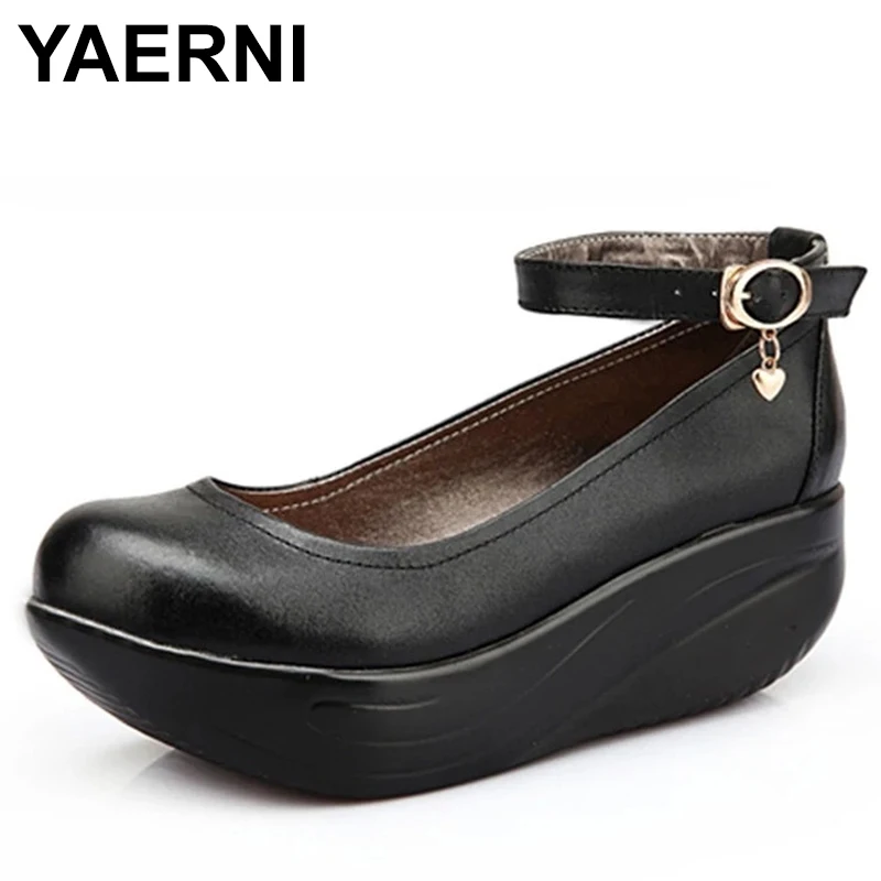 Tanie YAERNI wiosna jesień kobiety huśtawka buty czarne skórzane sklep