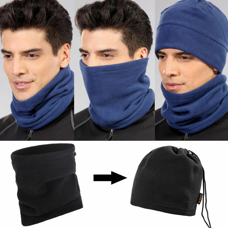 

3 In 1 Winter Sport Thermal Polar Fleece Unisex Women Men Scarf Neck Warmer Face Mask Beanie Hat Men Winter Warm Tube Scarf