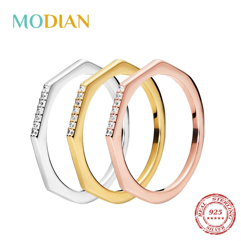 Modian, 3 цвета, дизайн, 925 пробы, серебряное стильное стекируемое кольцо на палец, уникальные кольца для женщин, модное Оригинальное ювелирное изделие, подарок