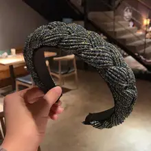 Cinta para el pelo con nudo cruzado para mujer, diadema trenzada para el pelo, accesorios brillantes para el pelo, para Otoño e Invierno