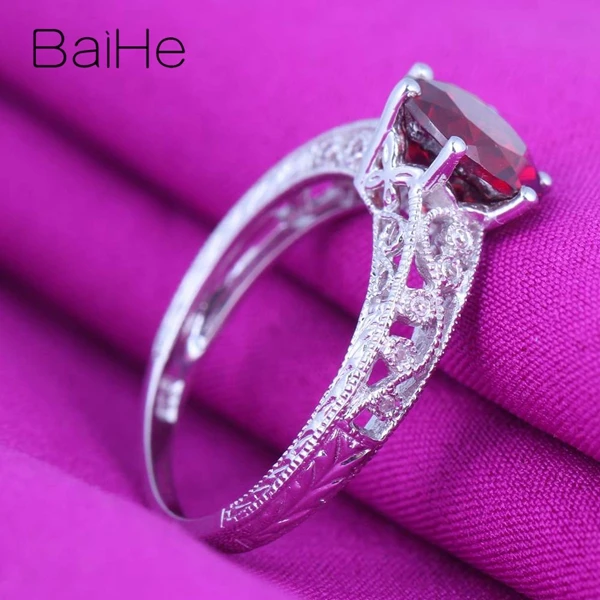 BAIHE твердое 10 к белое золото 2.117ct Сертифицированный красный круглый натуральный гранат безупречное обручальное женское модное Подарочное кольцо